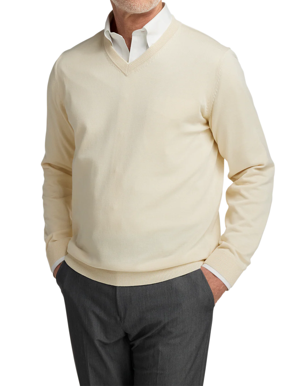 Supima Cotton V-neck Sweater - Ivory - Image 2
