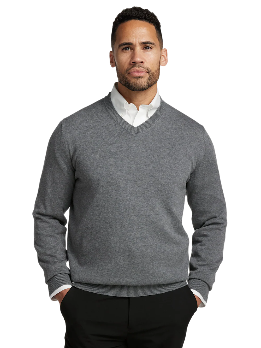 Supima Cotton V-neck Sweater - Medium Grey - Image 2