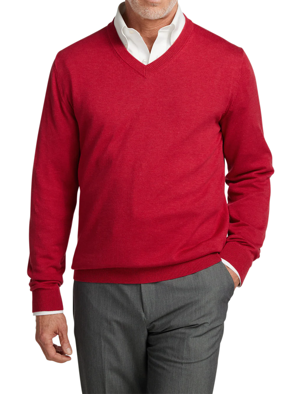 Supima Cotton V-neck Sweater - Red - Image 2