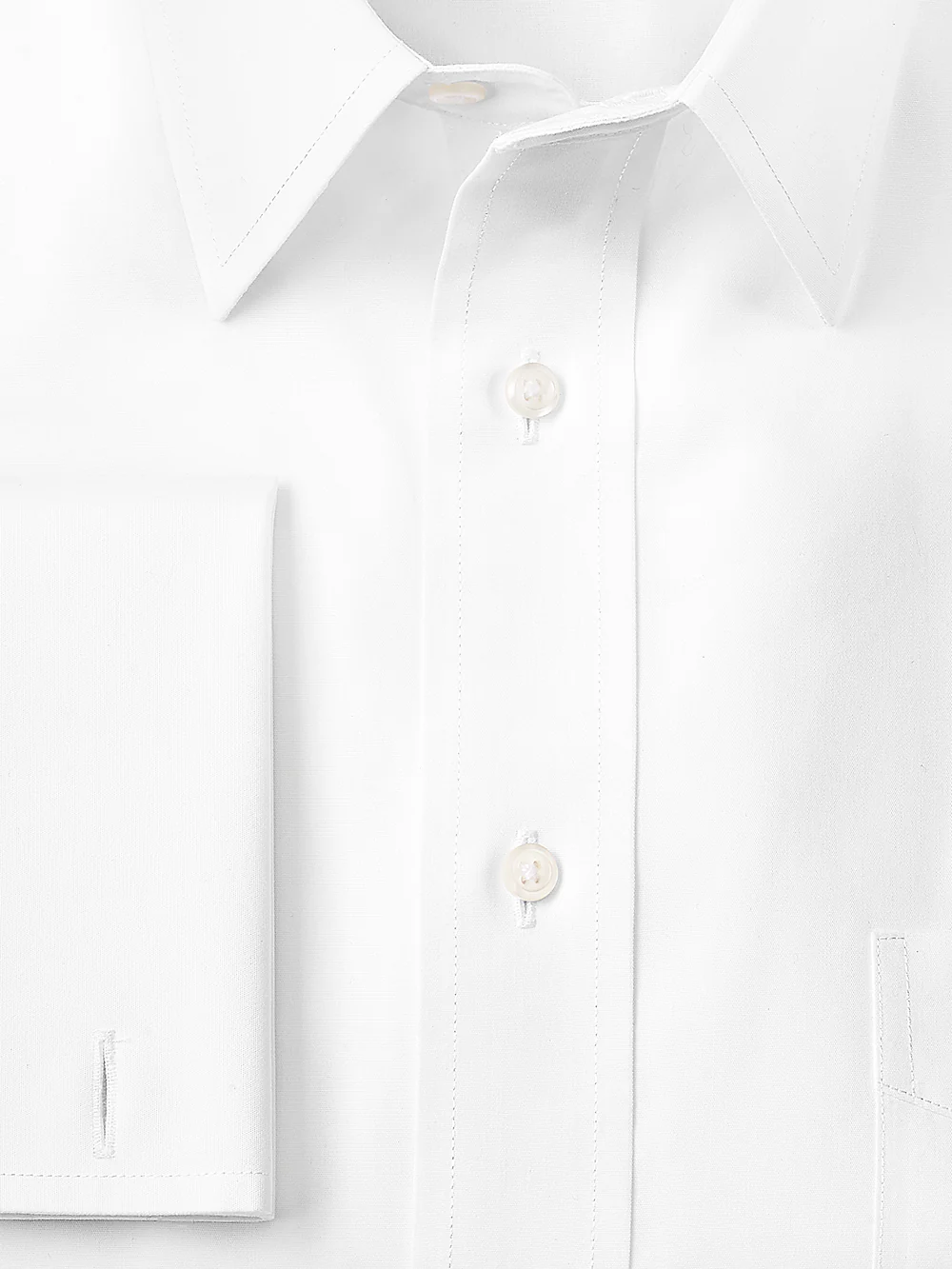 Supima Non-Iron Cotton Solid Color Straight Collar French Cuff Dress Shirt - White - Image 3