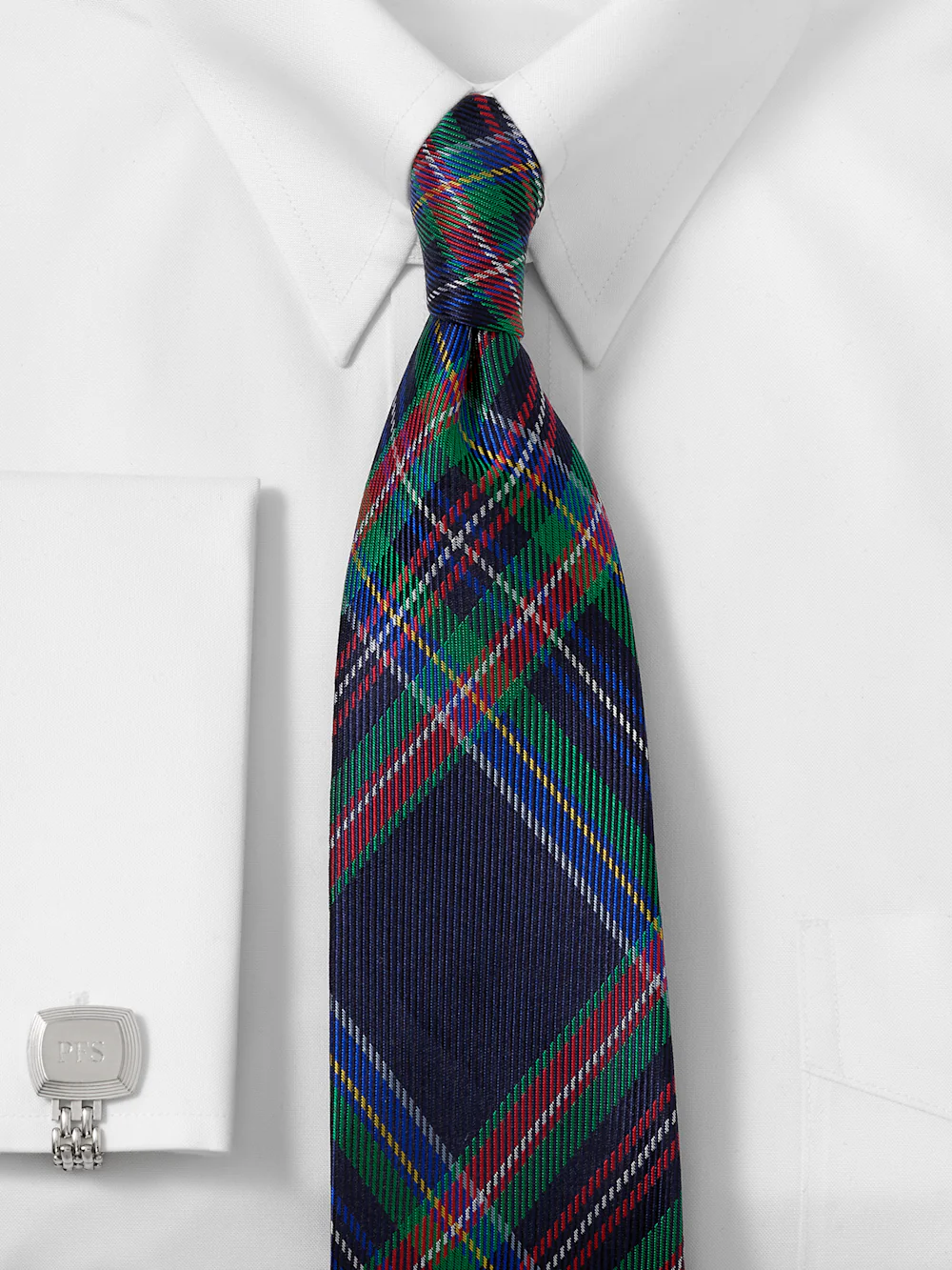 Tartan Plaid Woven Silk Tie - Navy Multi - Image 2