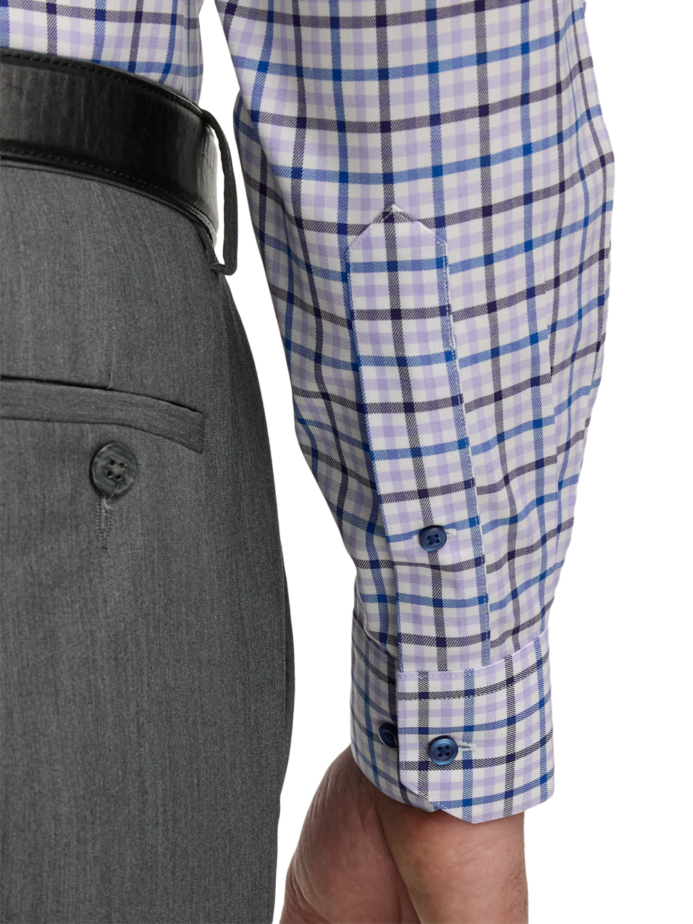 Traveler Cotton Blend Check Dress Shirt With Contrast Trim - Purple - Image 4
