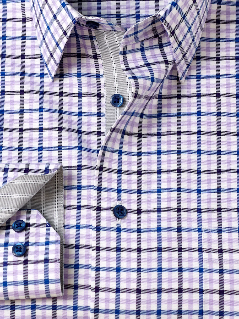 Traveler Cotton Blend Check Dress Shirt With Contrast Trim - Purple - Image 6