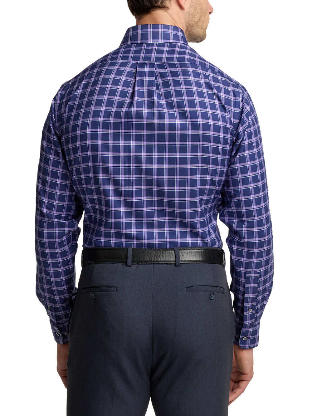 Traveler Cotton Blend Check Dress Shirt With Contrast Trim - Purple - Image 5