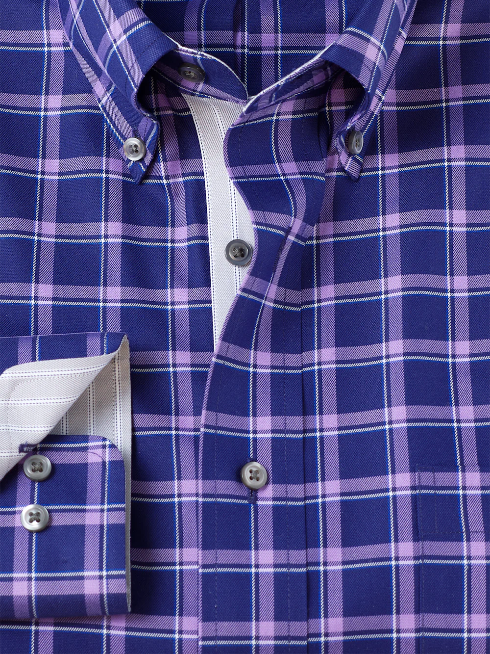Traveler Cotton Blend Check Dress Shirt With Contrast Trim - Purple - Image 6