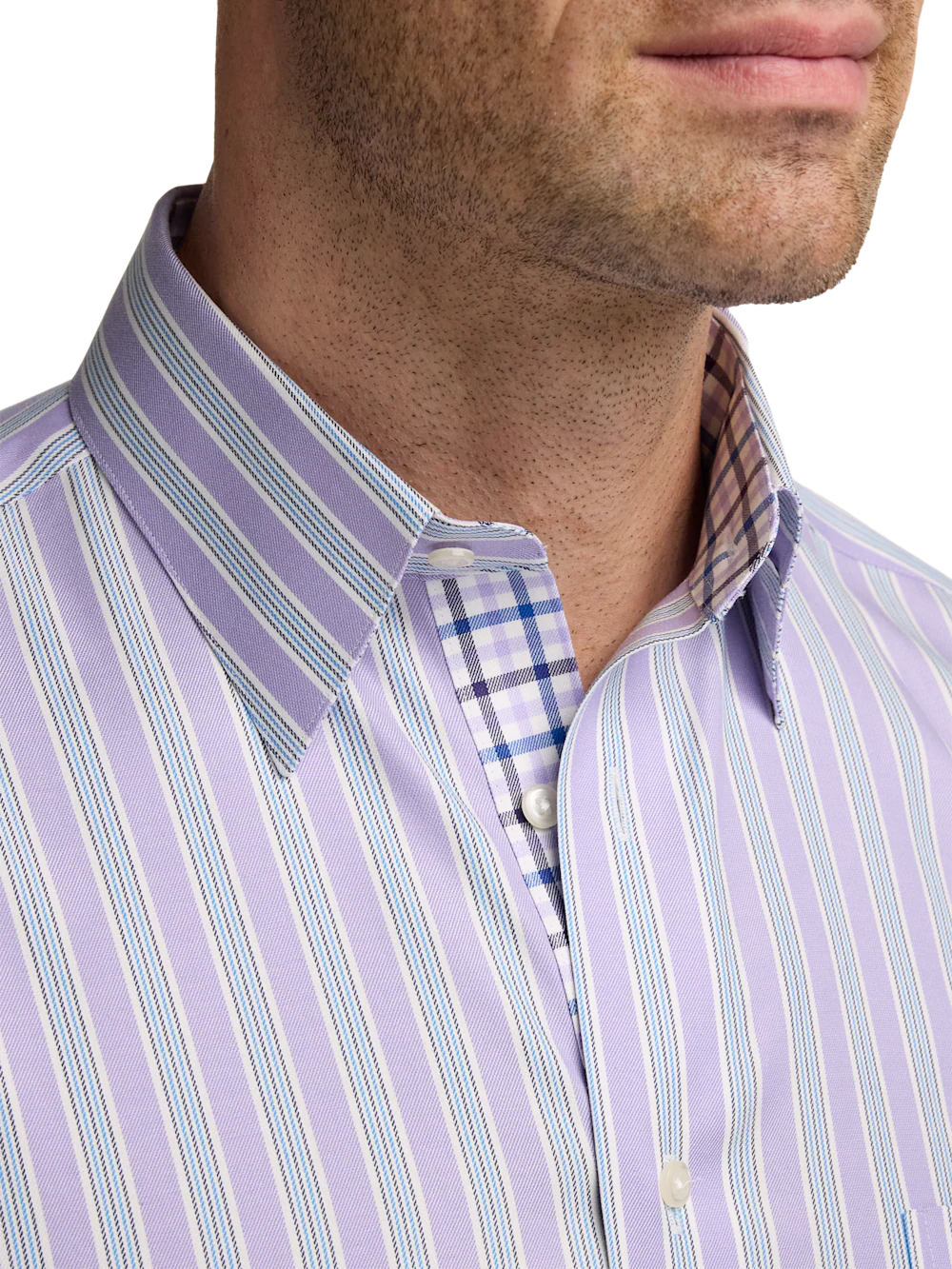 Traveler Cotton Blend Stripe Dress Shirt With Contrast Trim - Purple - Image 3
