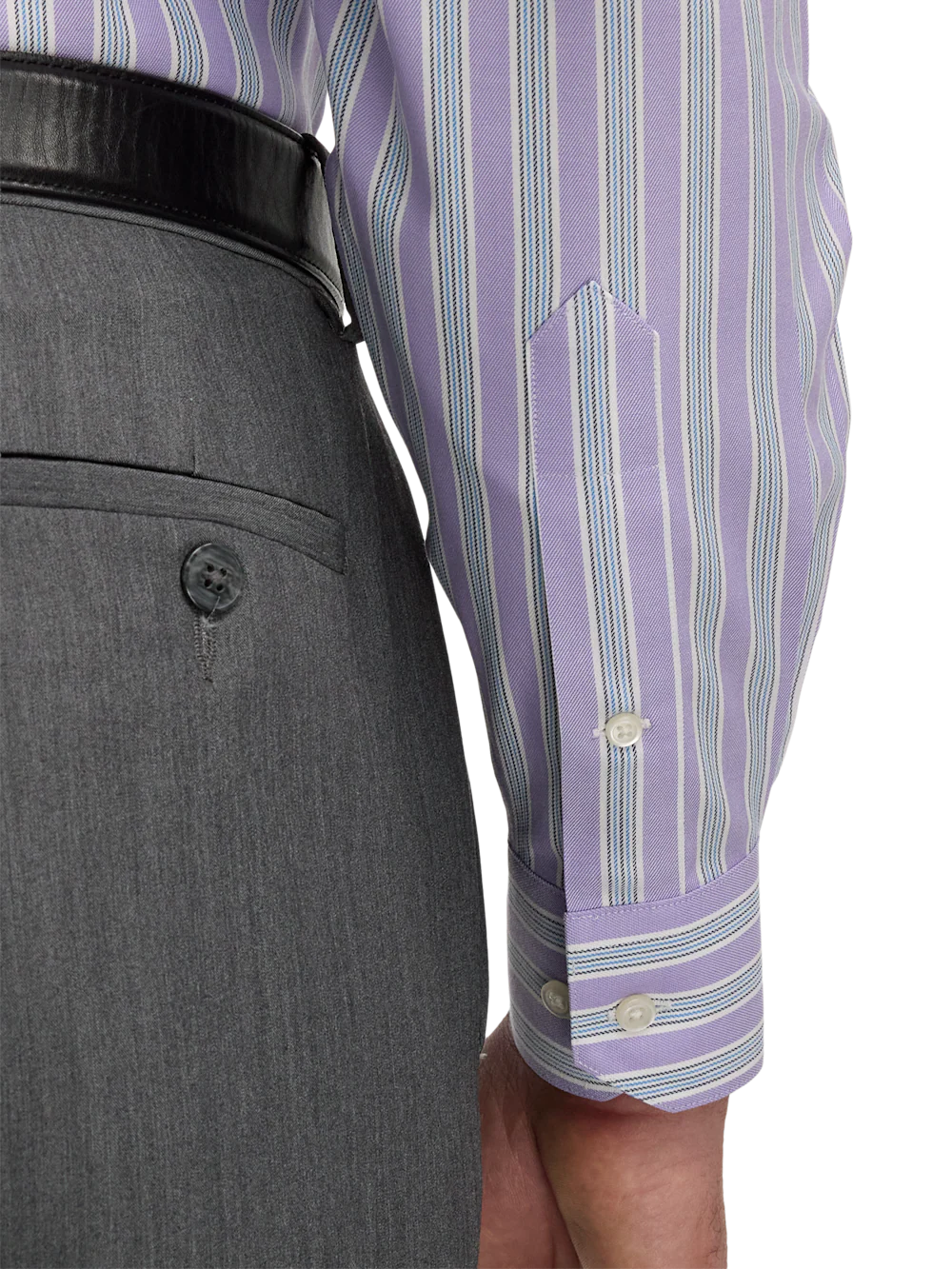 Traveler Cotton Blend Stripe Dress Shirt With Contrast Trim - Purple - Image 4