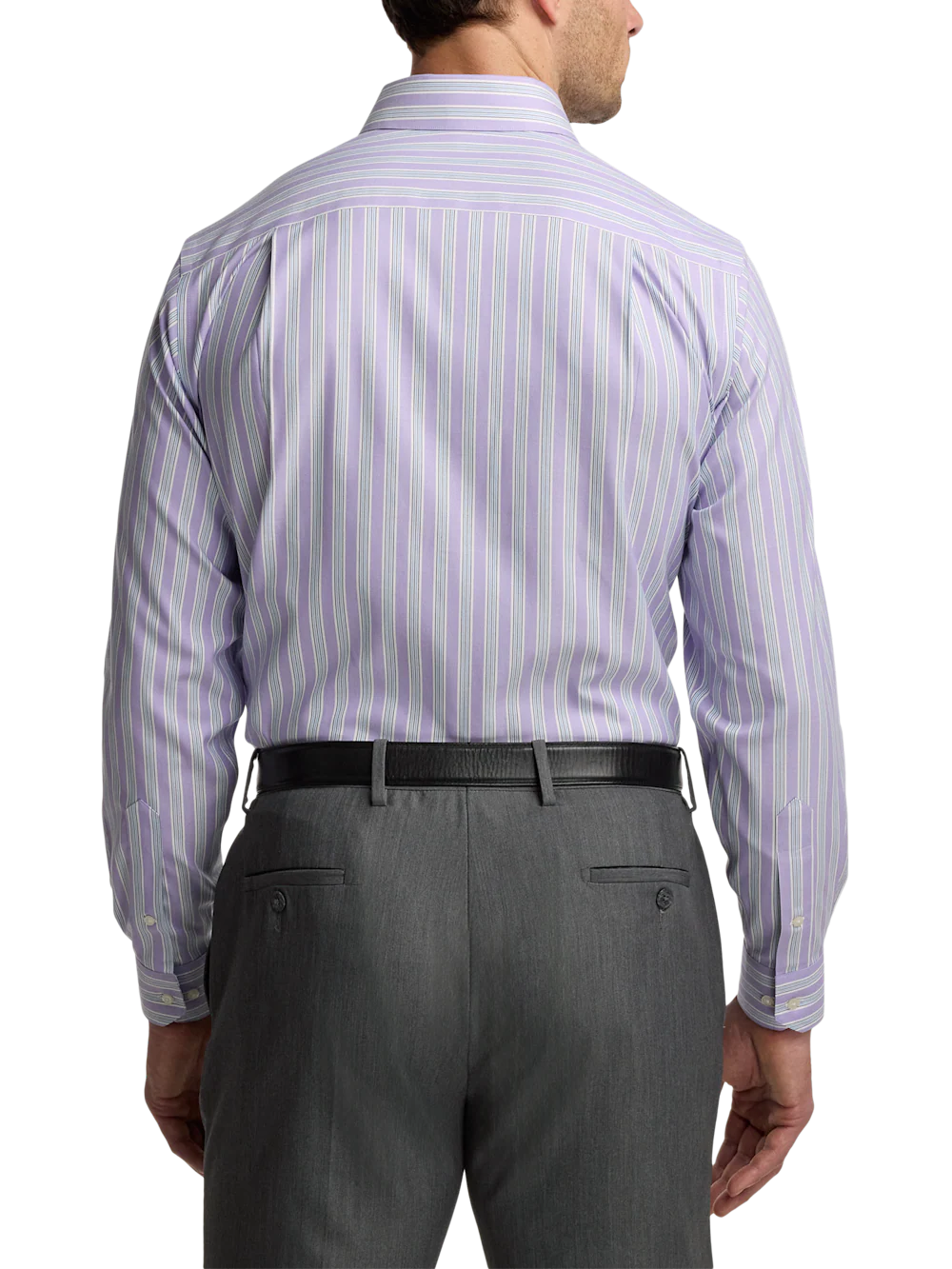 Traveler Cotton Blend Stripe Dress Shirt With Contrast Trim - Purple - Image 5