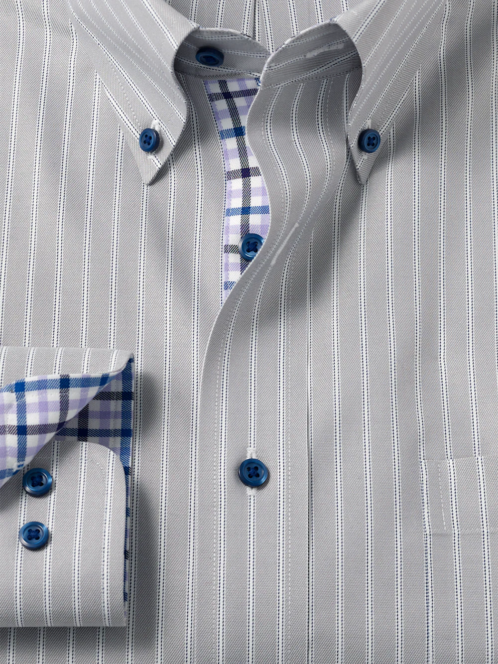 Traveler Cotton Blend Stripe Dress Shirt With Contrast Trim - Grey/purple - Image 6