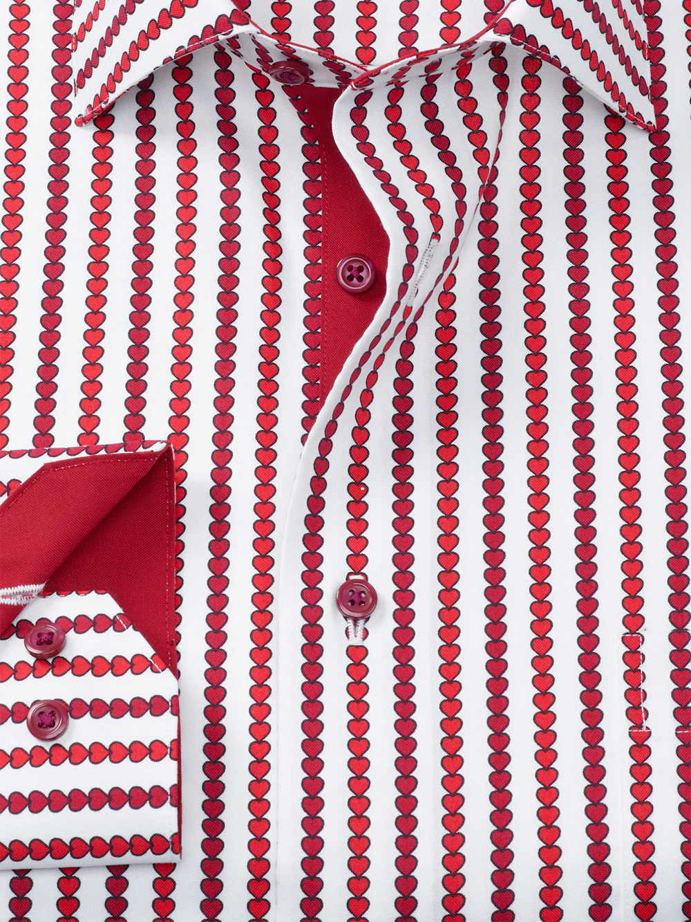 Valentine's Day Comfort Stretch Non-Iron Heart Dress Shirt With Contrast Trim - White/red - Image 6