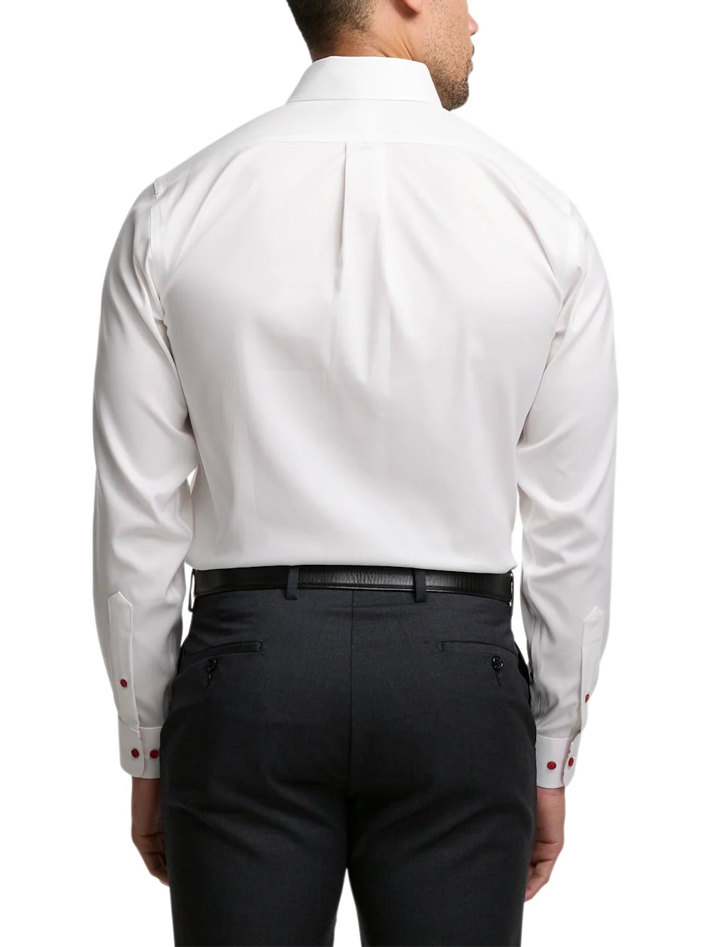 Valentine's Day Comfort Stretch Non-Iron Solid Dress Shirt With Contrast Trim - White - Image 5