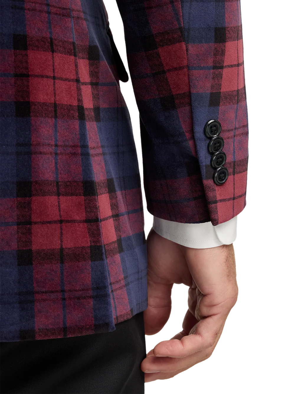 Velvet Plaid Single Breasted Satin Peak Lapel Sport Coat - Red Multi - Image 3