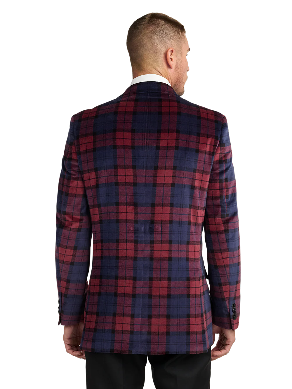 Velvet Plaid Single Breasted Satin Peak Lapel Sport Coat - Red Multi - Image 7