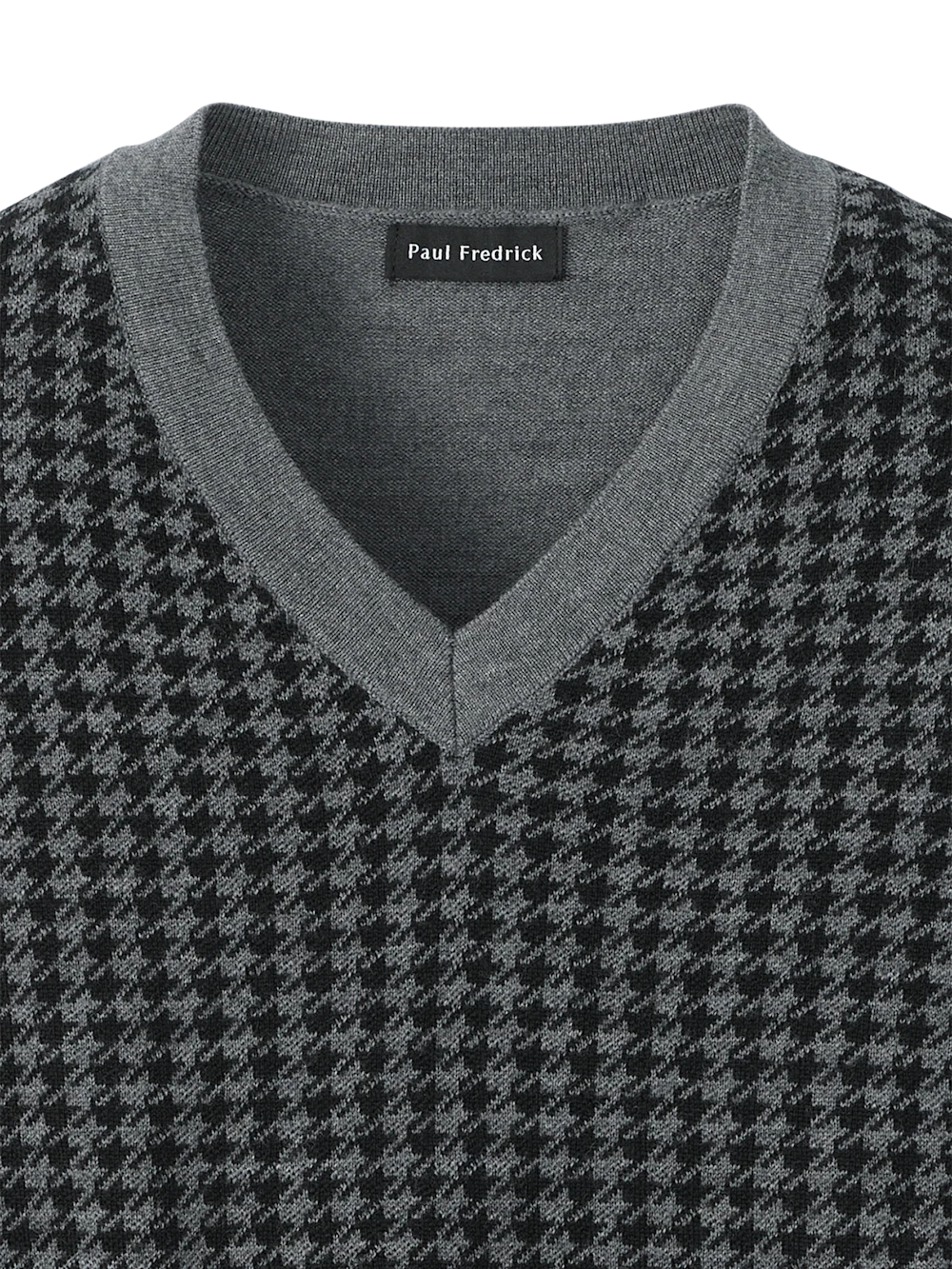 Washable Merino Wool Houndstooth V-neck Sweater - Black/grey - Image 6