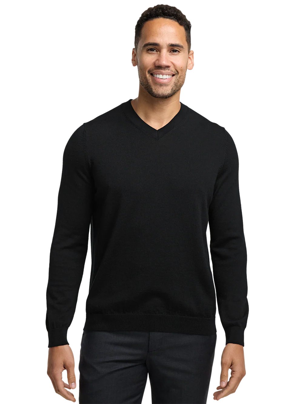 Washable Merino Wool V-neck Sweater - Black - Image 2