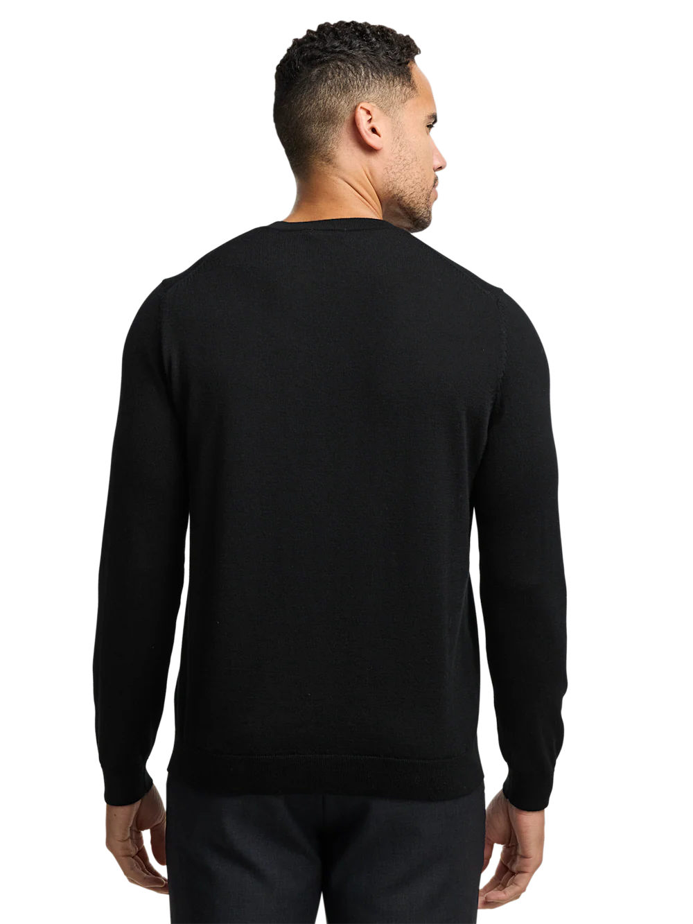 Washable Merino Wool V-neck Sweater - Black - Image 5