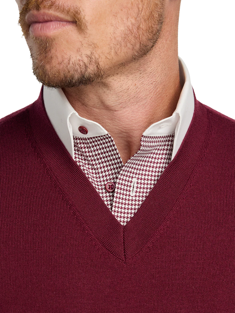 Washable Merino Wool V-neck Sweater - Burgundy - Image 3