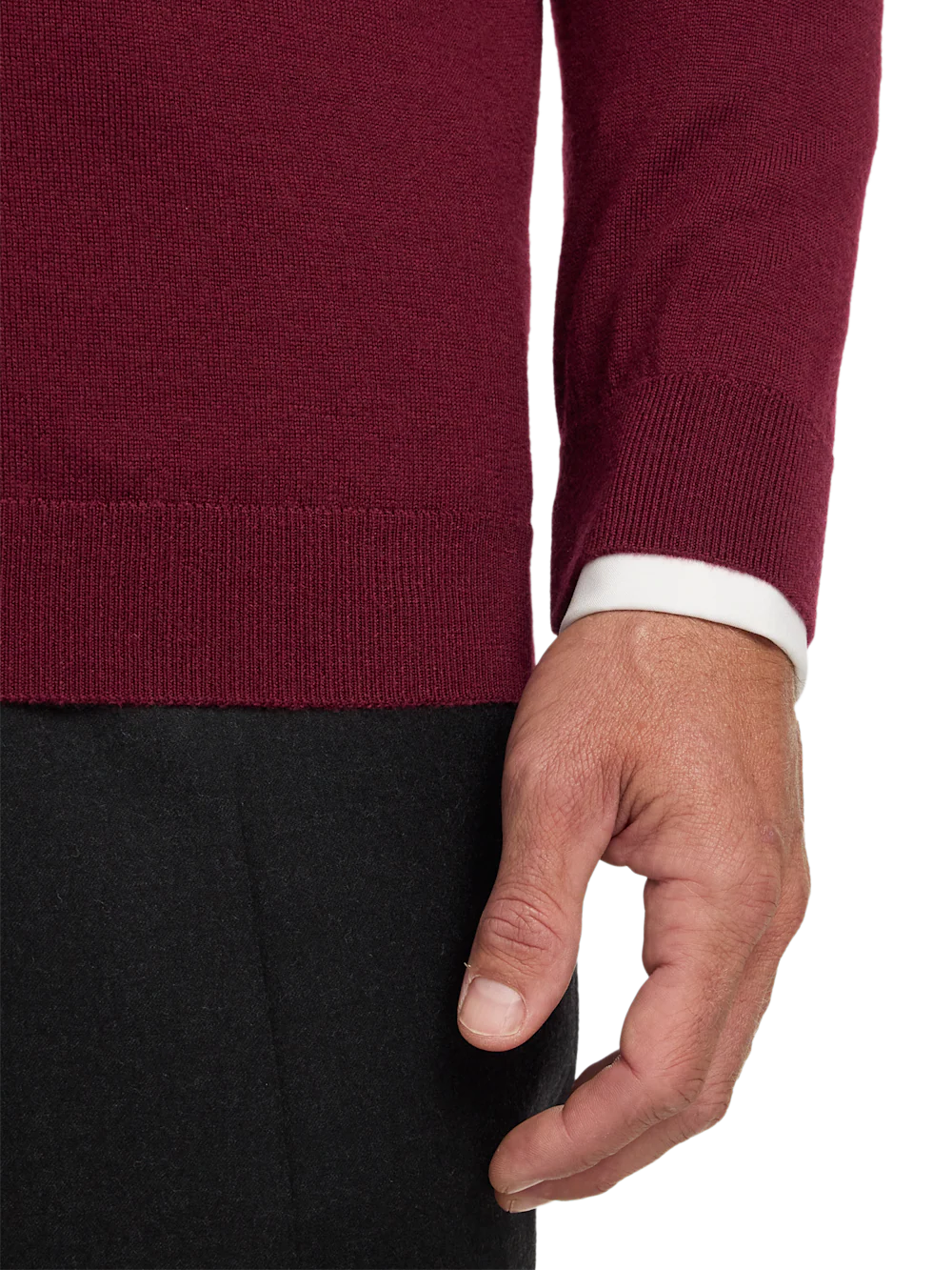 Washable Merino Wool V-neck Sweater - Burgundy - Image 4