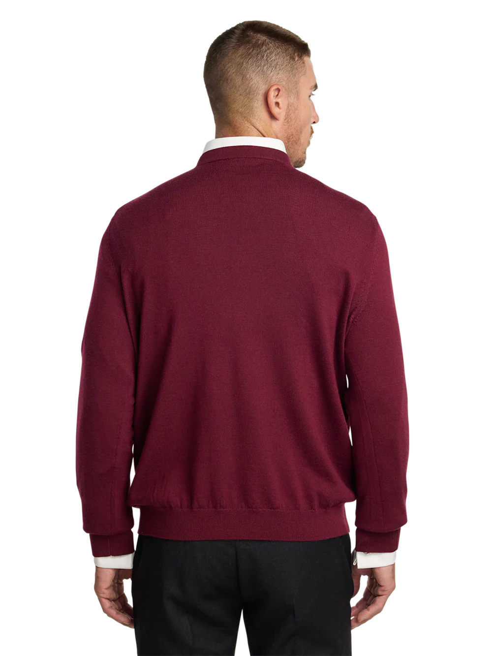 Washable Merino Wool V-neck Sweater - Burgundy - Image 5