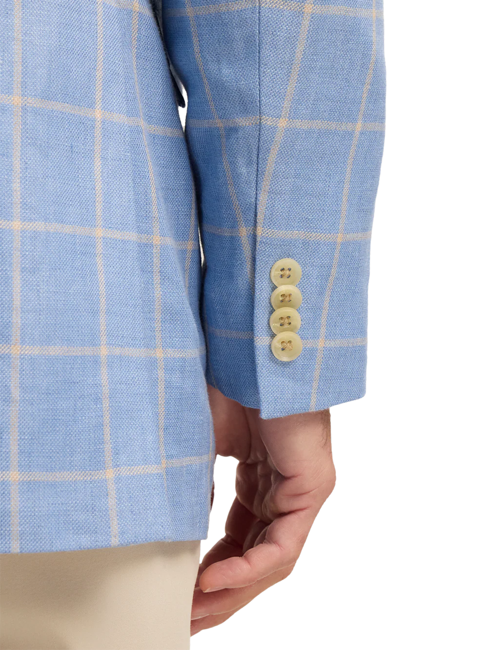 Windowpane Linen Single Breasted Notch Lapel Sport Coat - Blue/yellow - Image 4