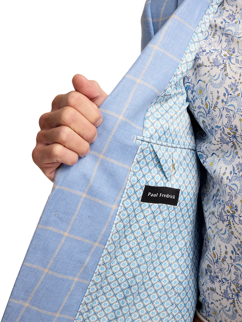 Windowpane Linen Single Breasted Notch Lapel Sport Coat - Blue/yellow - Image 5