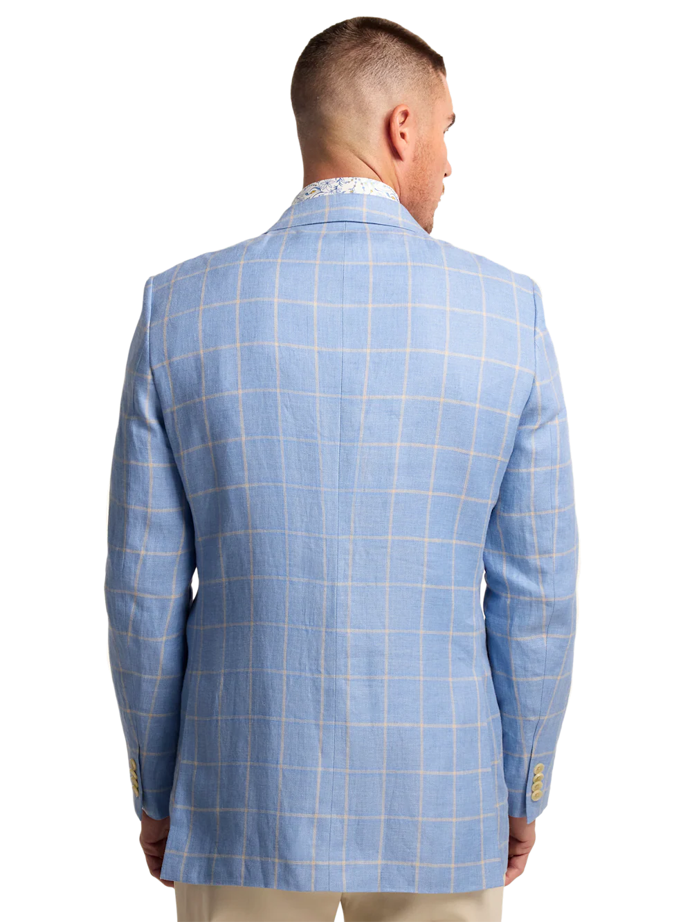 Windowpane Linen Single Breasted Notch Lapel Sport Coat - Blue/yellow - Image 8