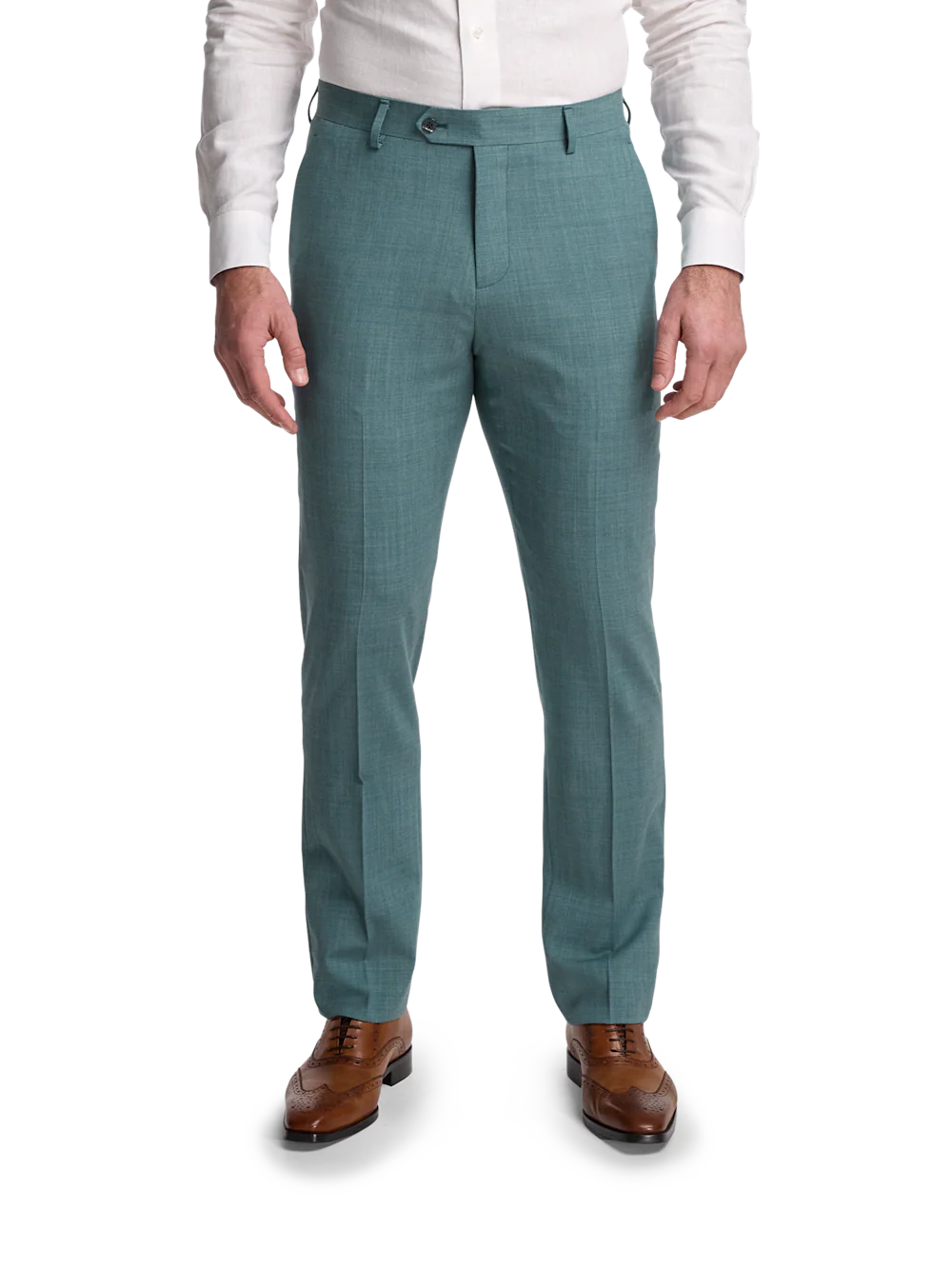 Wool Bengaline Flat Front Suit Pants - Teal - Image 2