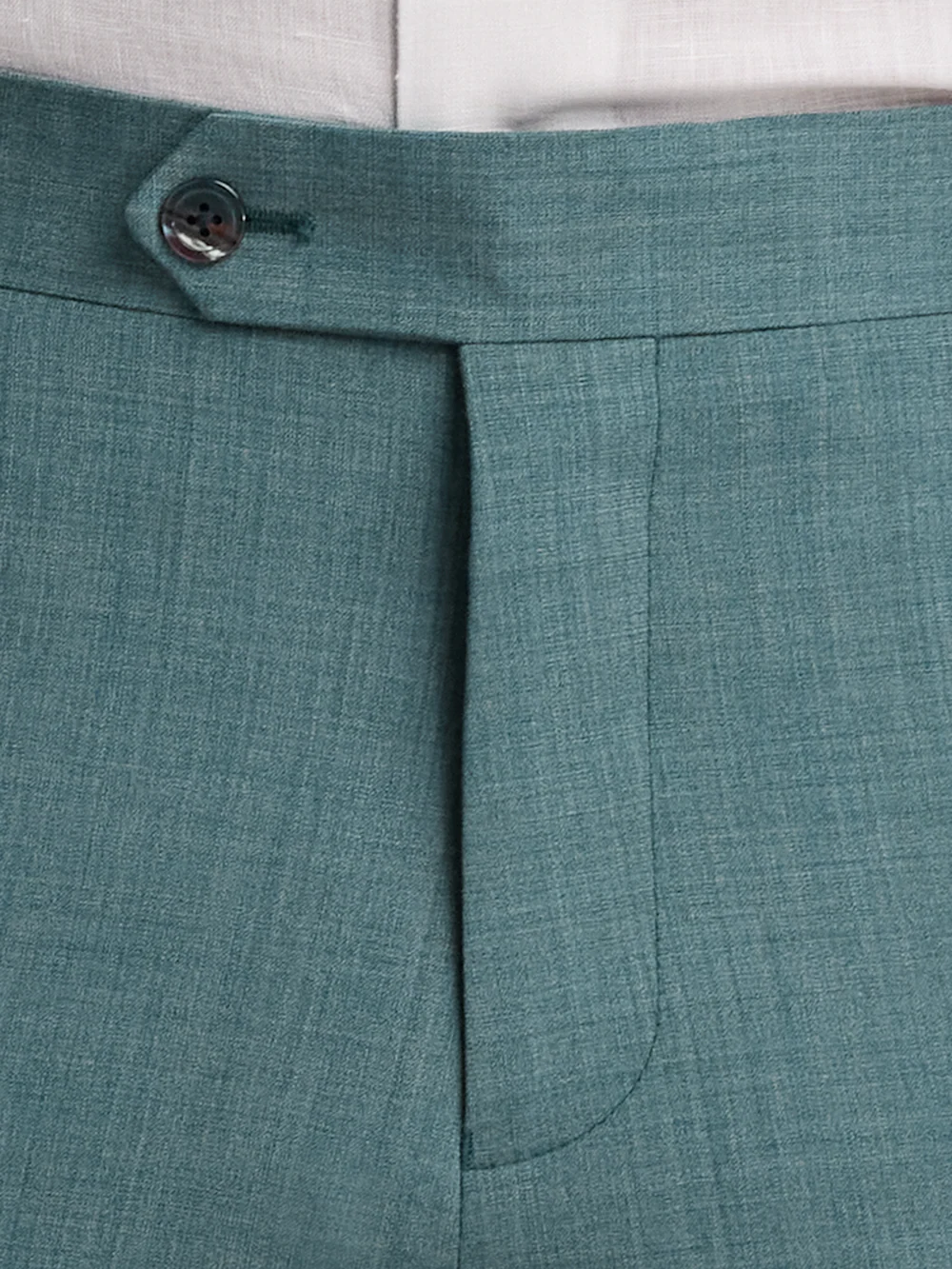Wool Bengaline Flat Front Suit Pants - Teal - Image 5