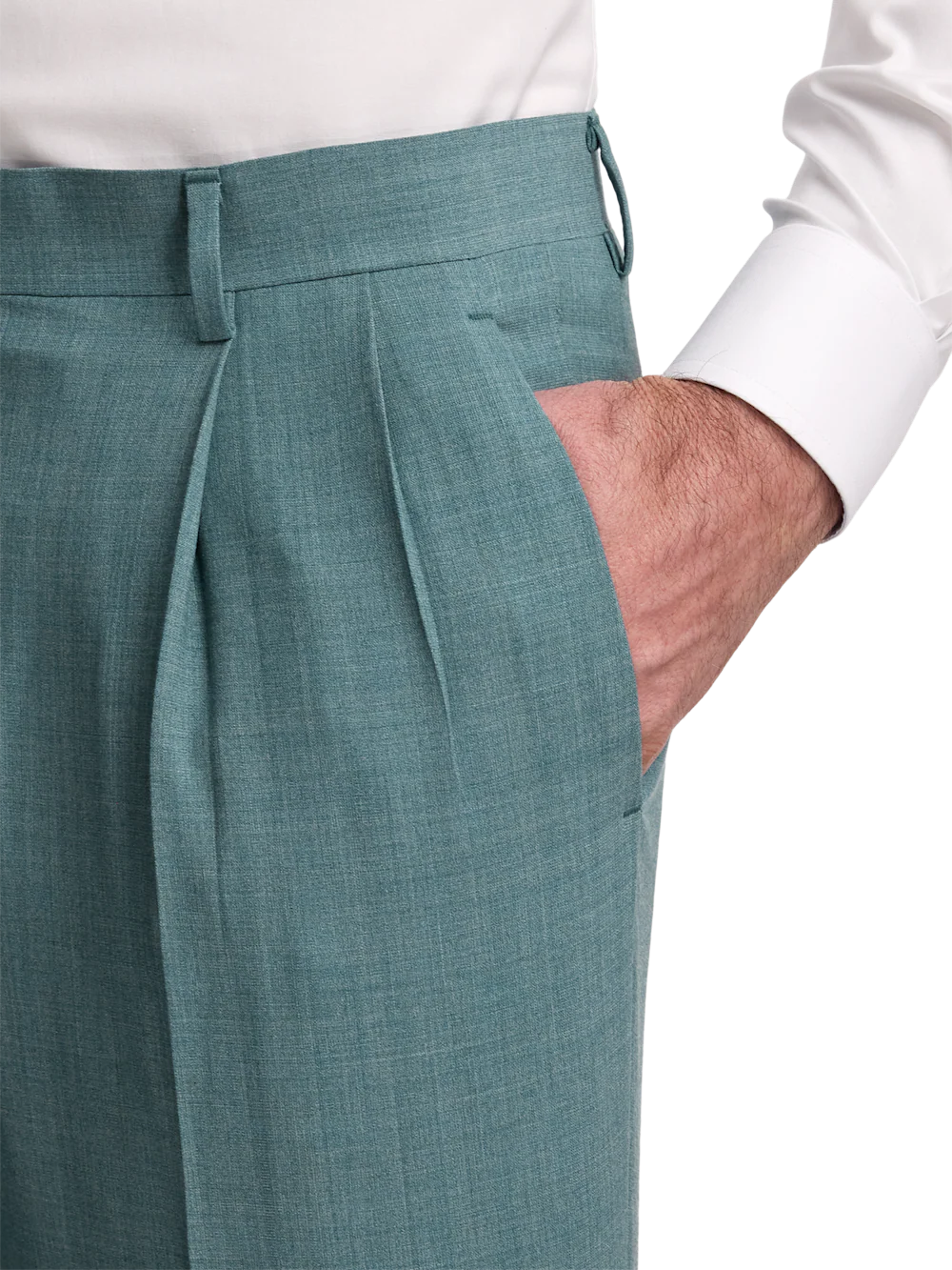 Wool Bengaline Pleated Suit Pants - Teal - Image 4