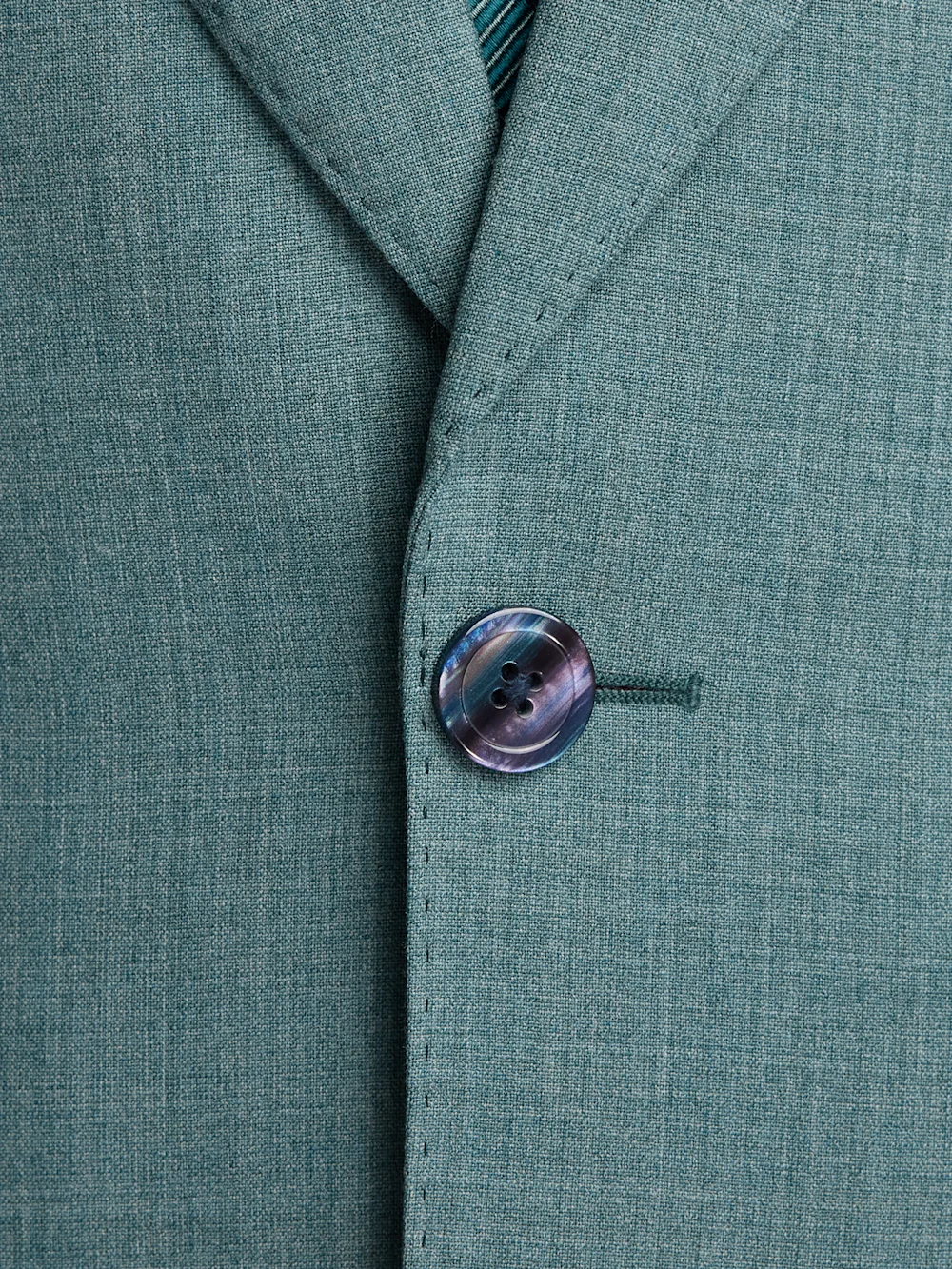Wool Bengaline Single Breasted Peak Lapel Suit Jacket - Teal - Image 5