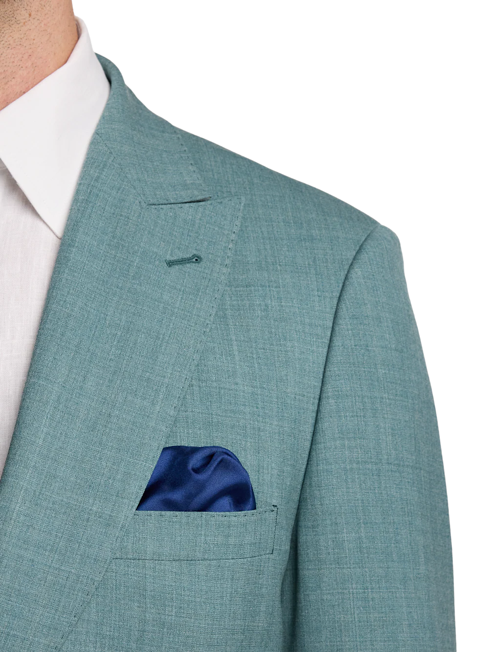 Wool Bengaline Single Breasted Peak Lapel Suit Jacket - Teal - Image 6