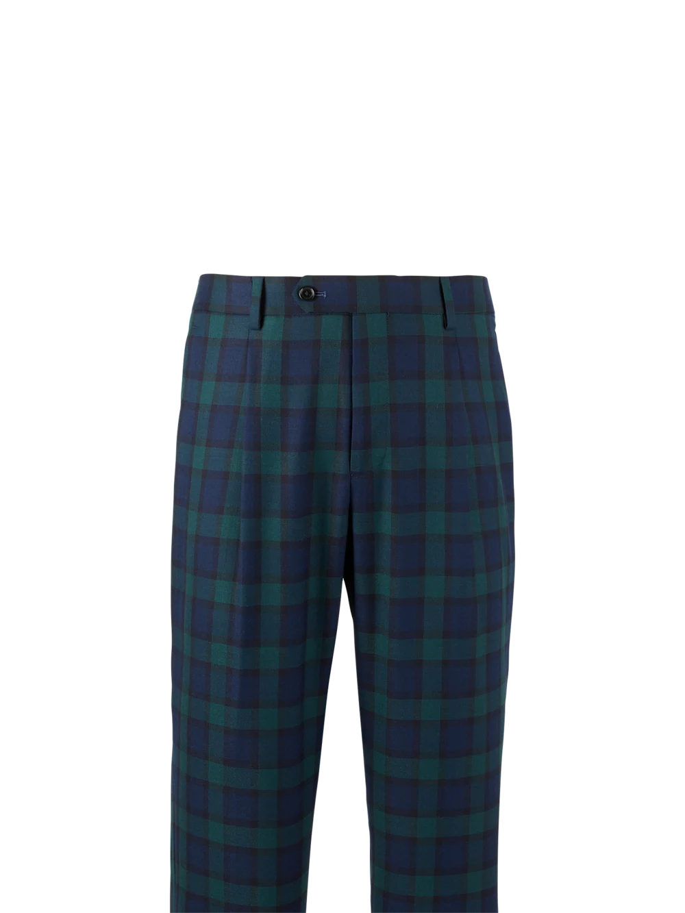 Wool Blend Blackwatch Single Pleated Pant - Green/navy - Image 2