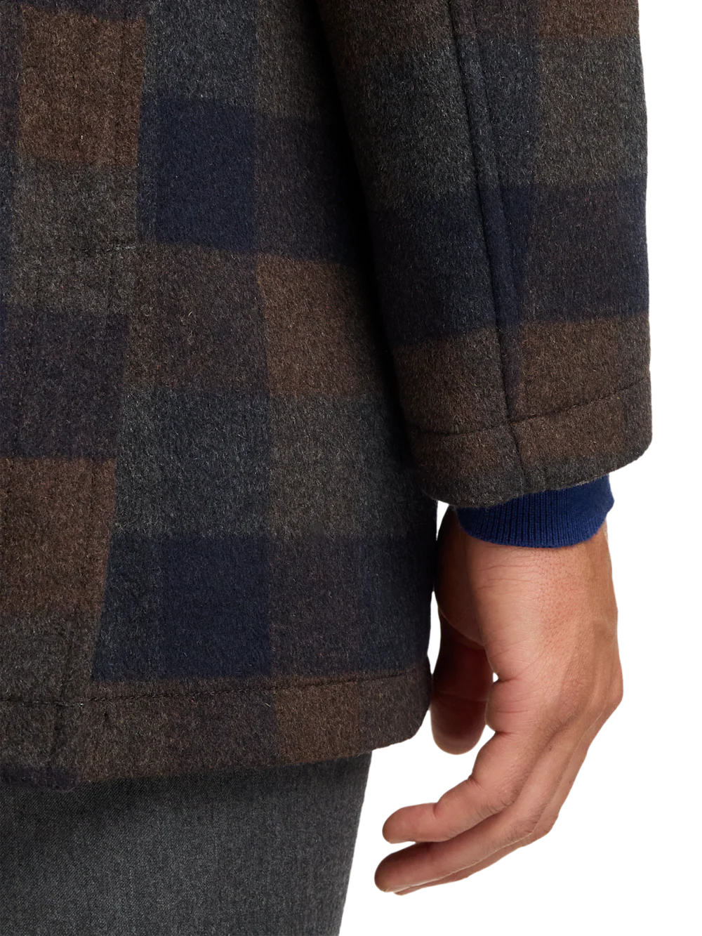 Wool Blend Buffalo Plaid Car Coat - Navy/brown - Image 4