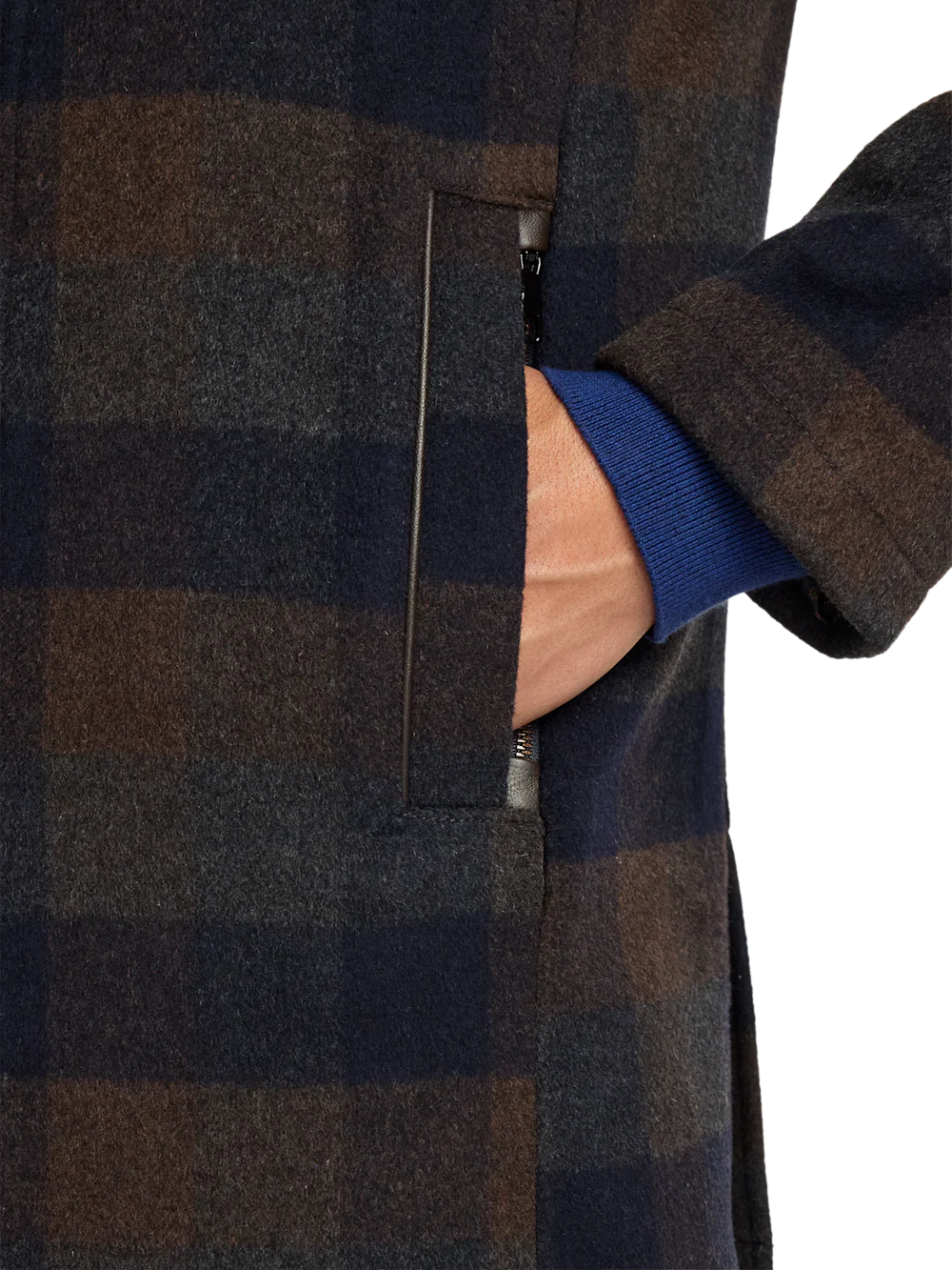 Wool Blend Buffalo Plaid Car Coat - Navy/brown - Image 7