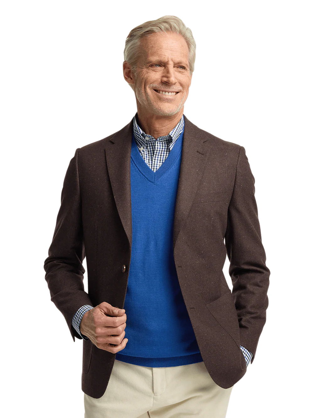 Wool Blend Donegal Single Breasted Notch Lapel Sport Coat - Brown - Image 2