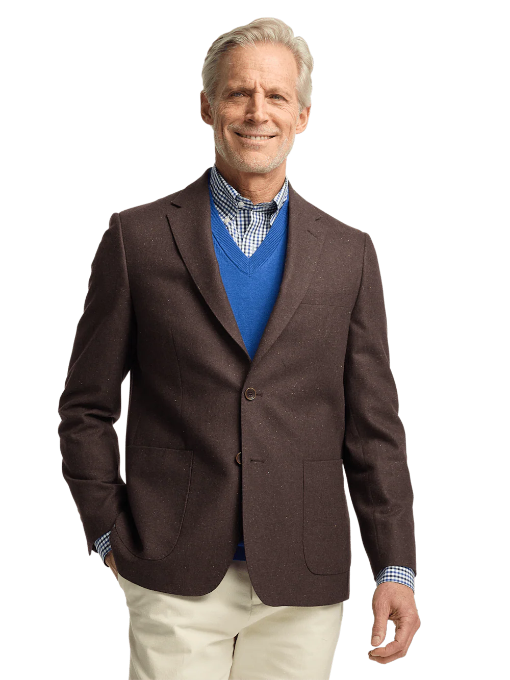 Wool Blend Donegal Single Breasted Notch Lapel Sport Coat - Brown - Image 3