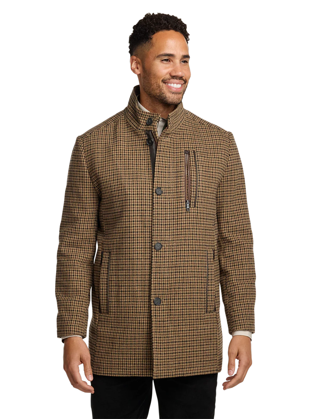 Wool Blend Houndstooth Carcoat - Black/tan - Image 2