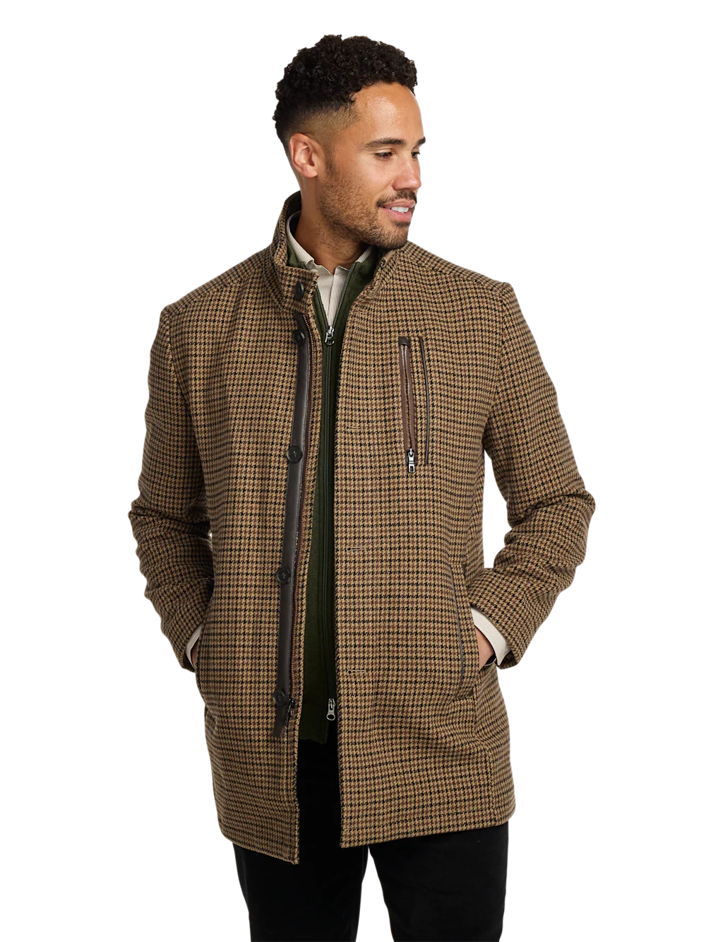 Wool Blend Houndstooth Carcoat - Black/tan - Image 3