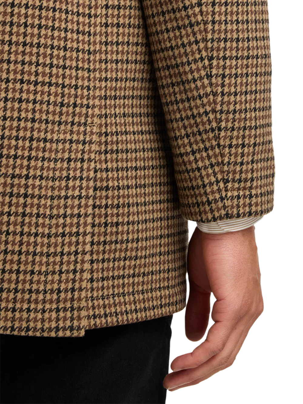 Wool Blend Houndstooth Carcoat - Black/tan - Image 4