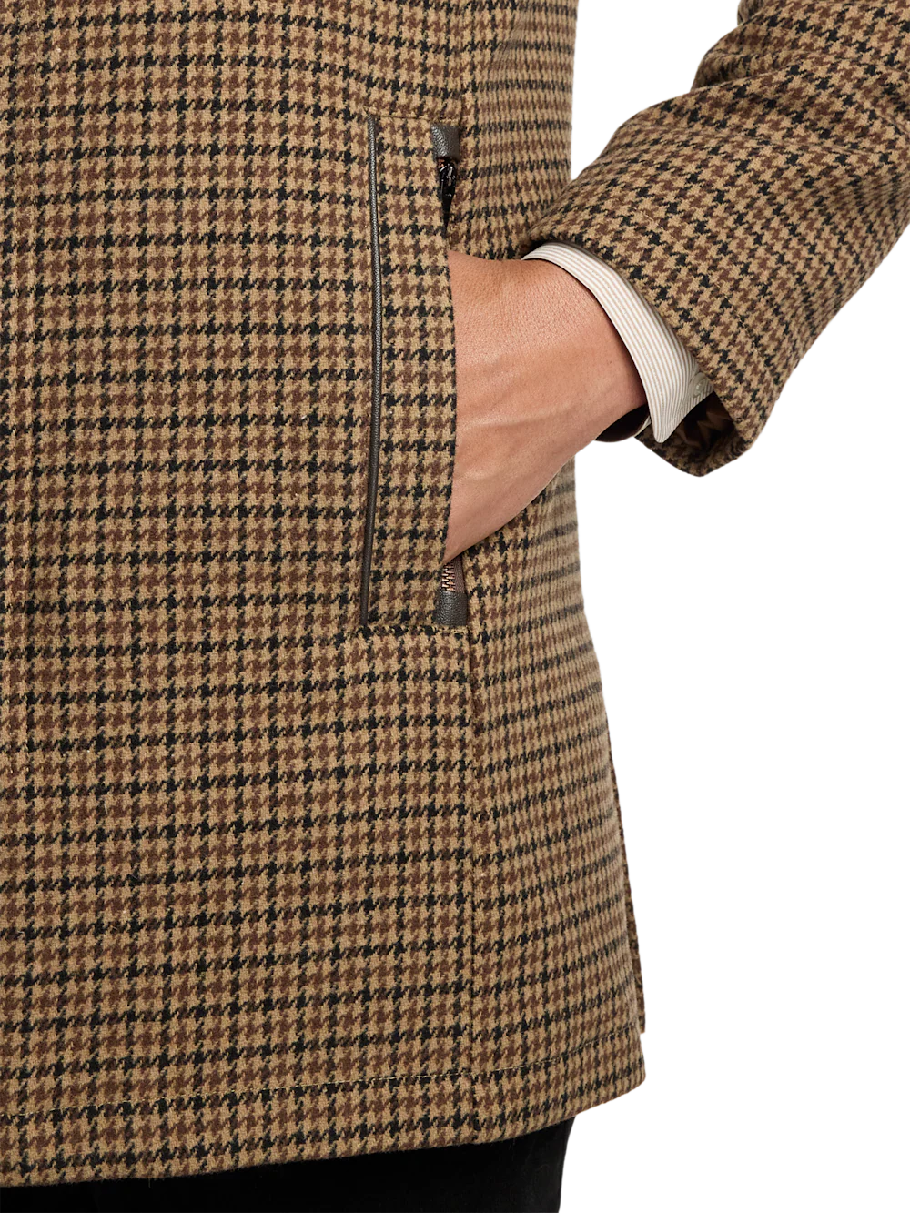 Wool Blend Houndstooth Carcoat - Black/tan - Image 7