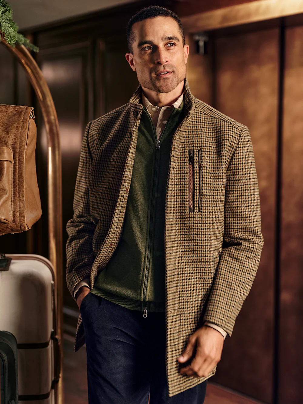 Wool Blend Houndstooth Carcoat - Black/tan - Image 9
