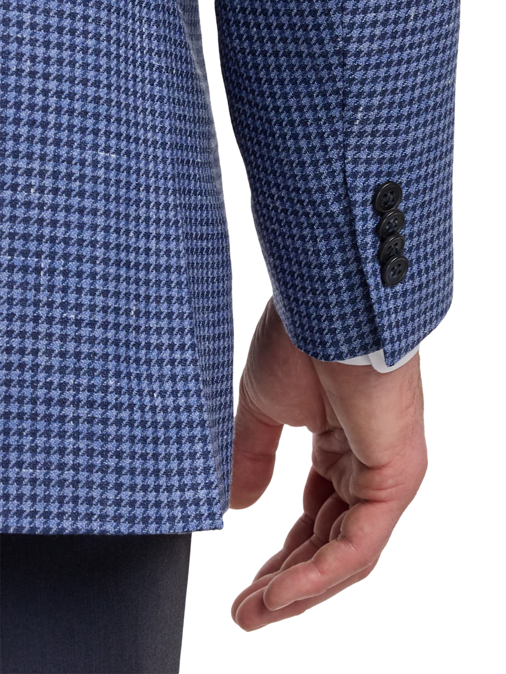 Wool Blend Houndstooth Double Breasted Peak Lapel Sport Coat - Blue Houndstooth - Image 3