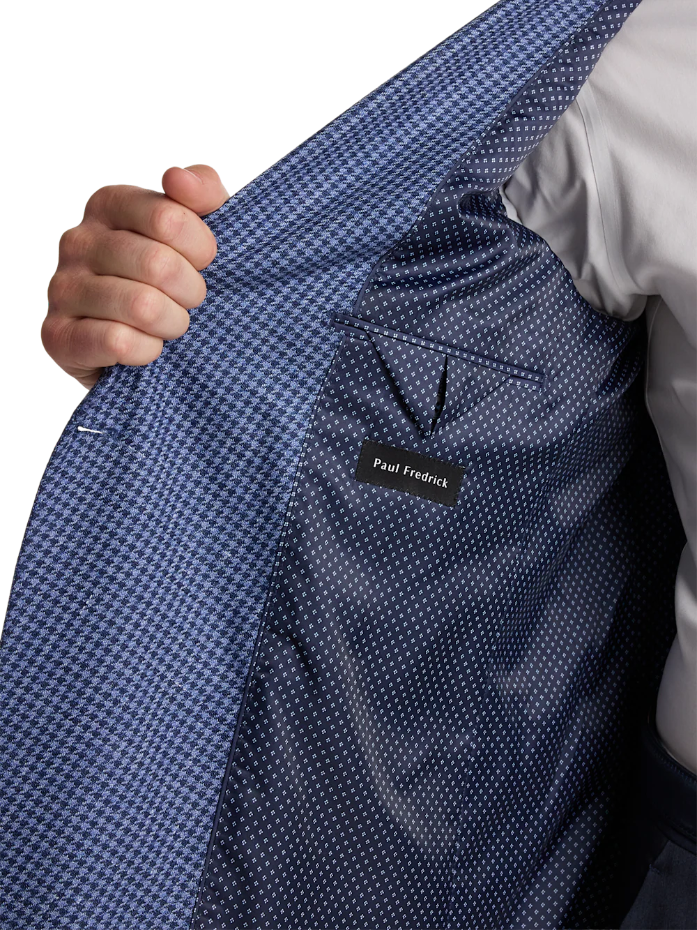 Wool Blend Houndstooth Double Breasted Peak Lapel Sport Coat - Blue Houndstooth - Image 4