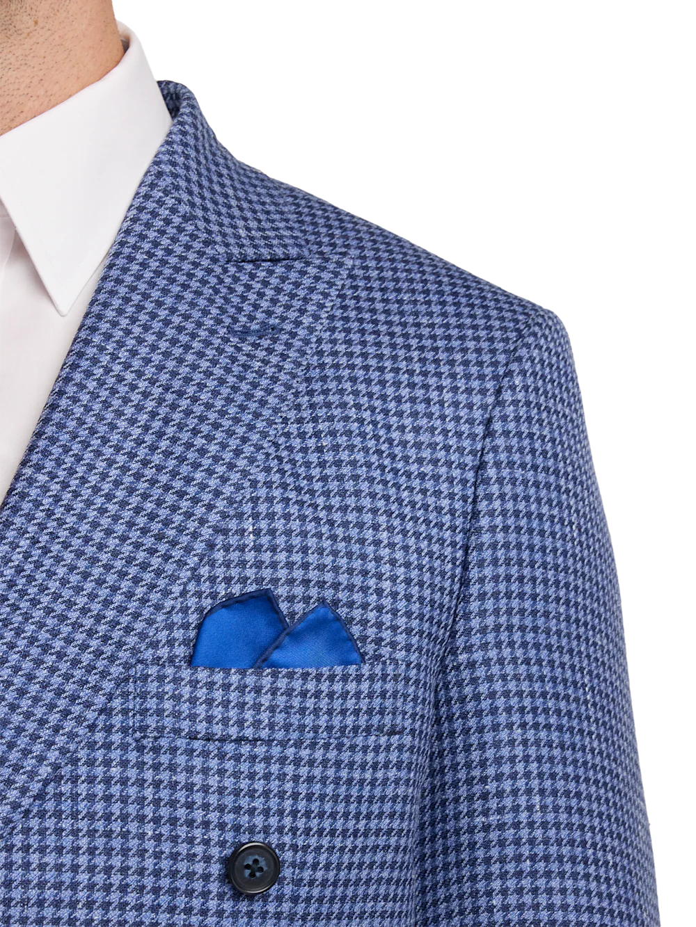 Wool Blend Houndstooth Double Breasted Peak Lapel Sport Coat - Blue Houndstooth - Image 6