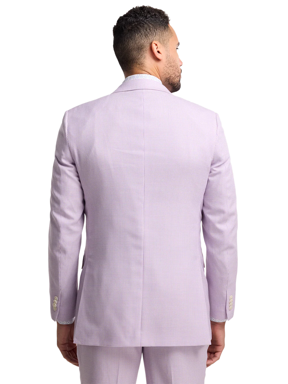 Wool Blend Houndstooth Double Breasted Peak Lapel Suit - Purple - Image 7