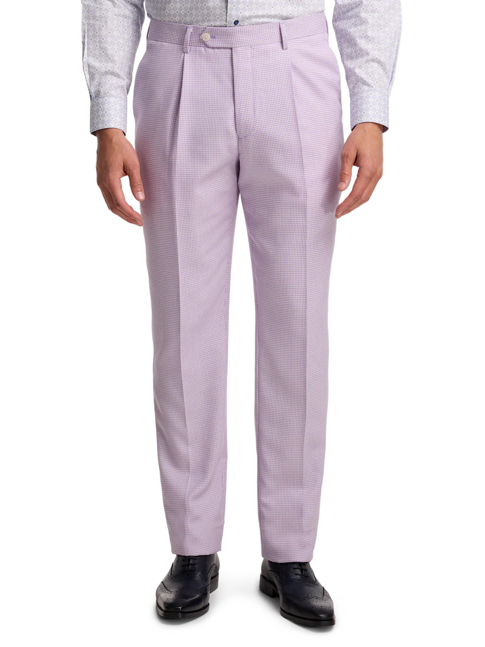 Wool Blend Houndstooth Double Breasted Peak Lapel Suit - Purple - Image 8