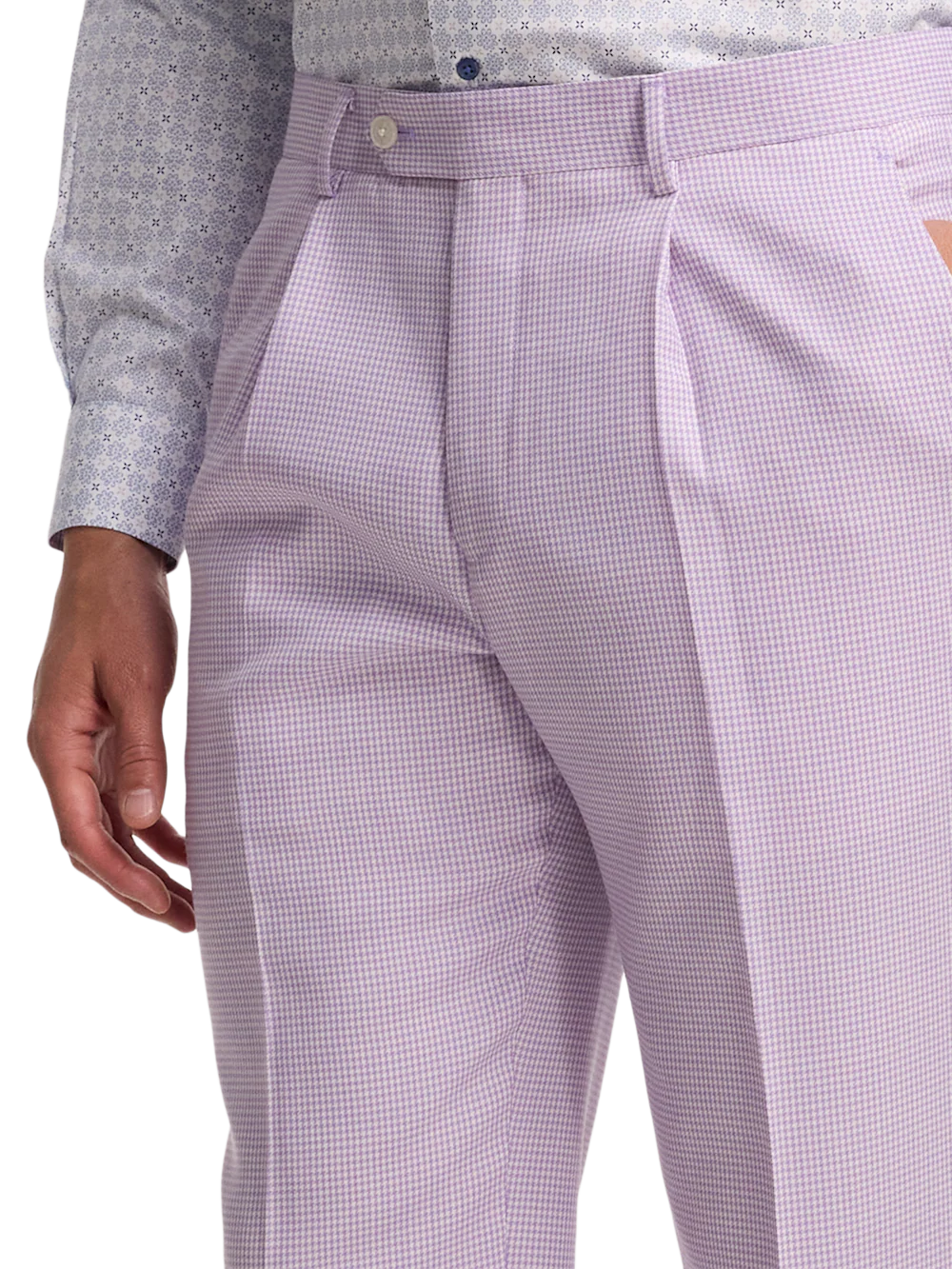 Wool Blend Houndstooth Single Pleat Suit Pant - Purple - Image 3