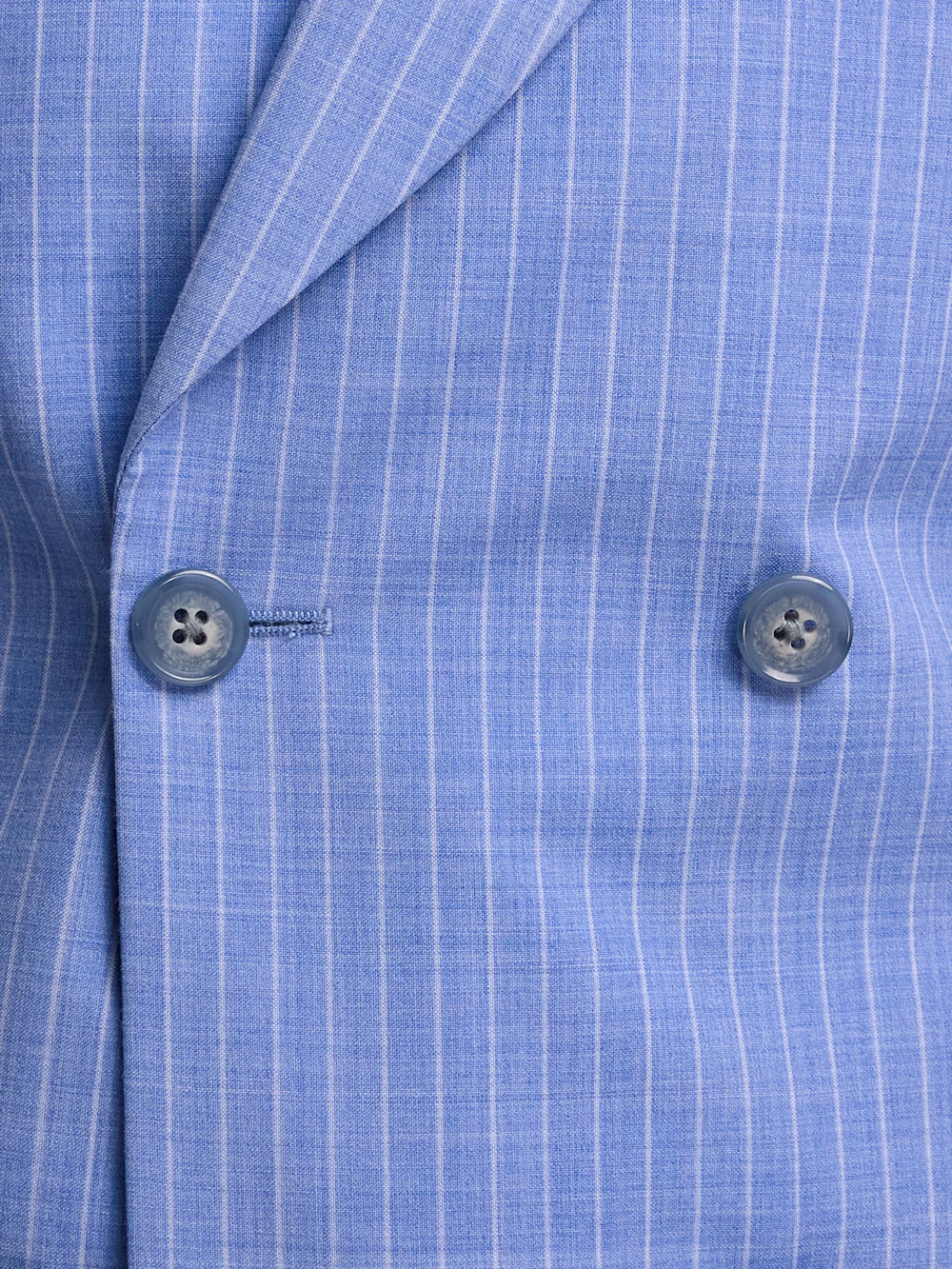 Wool Blend Pinstripe Double Breasted Peak Lapel Suit - Blue - Image 5