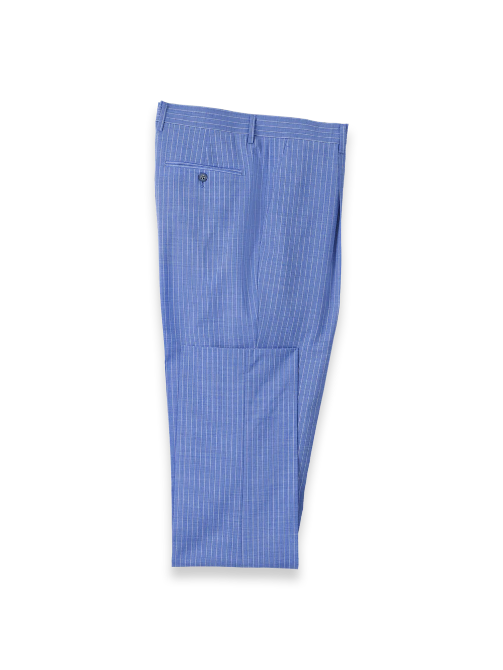 Wool Blend Pinstripe Double Breasted Peak Lapel Suit - Blue - Image 9