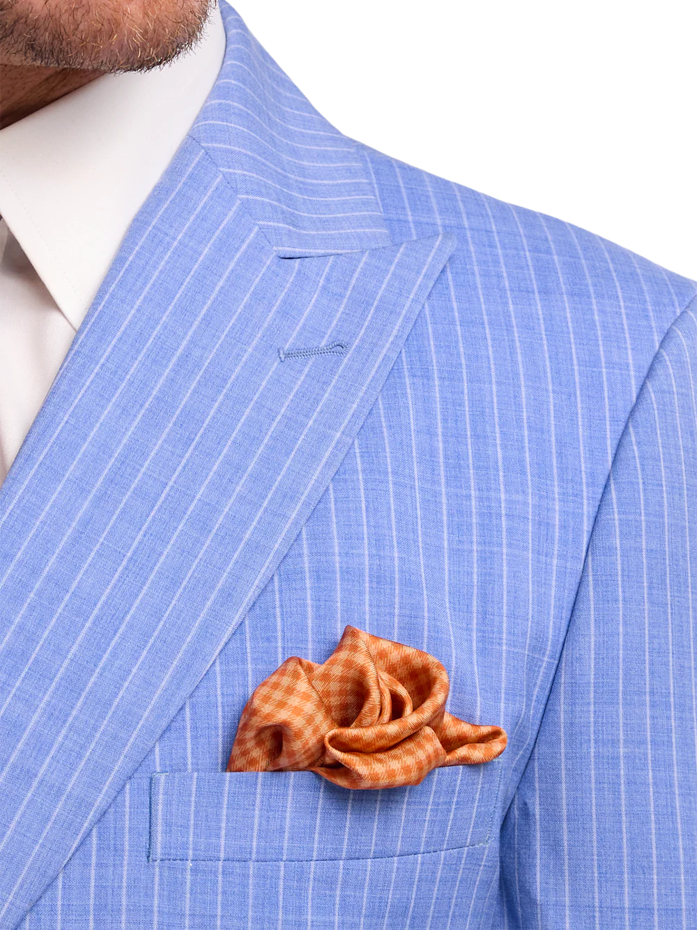 Wool Blend Pinstripe Double Breasted Peak Lapel Suit Jacket - Blue - Image 6